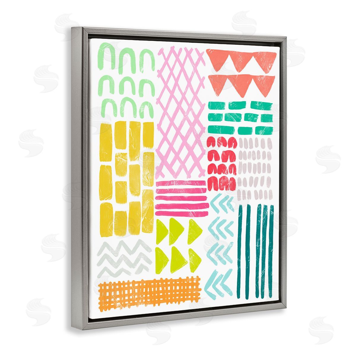 Fun Varied Patterns and Shapes Grey Floating Frame Canvas Wall Art, Home Decor by June Erica Vess