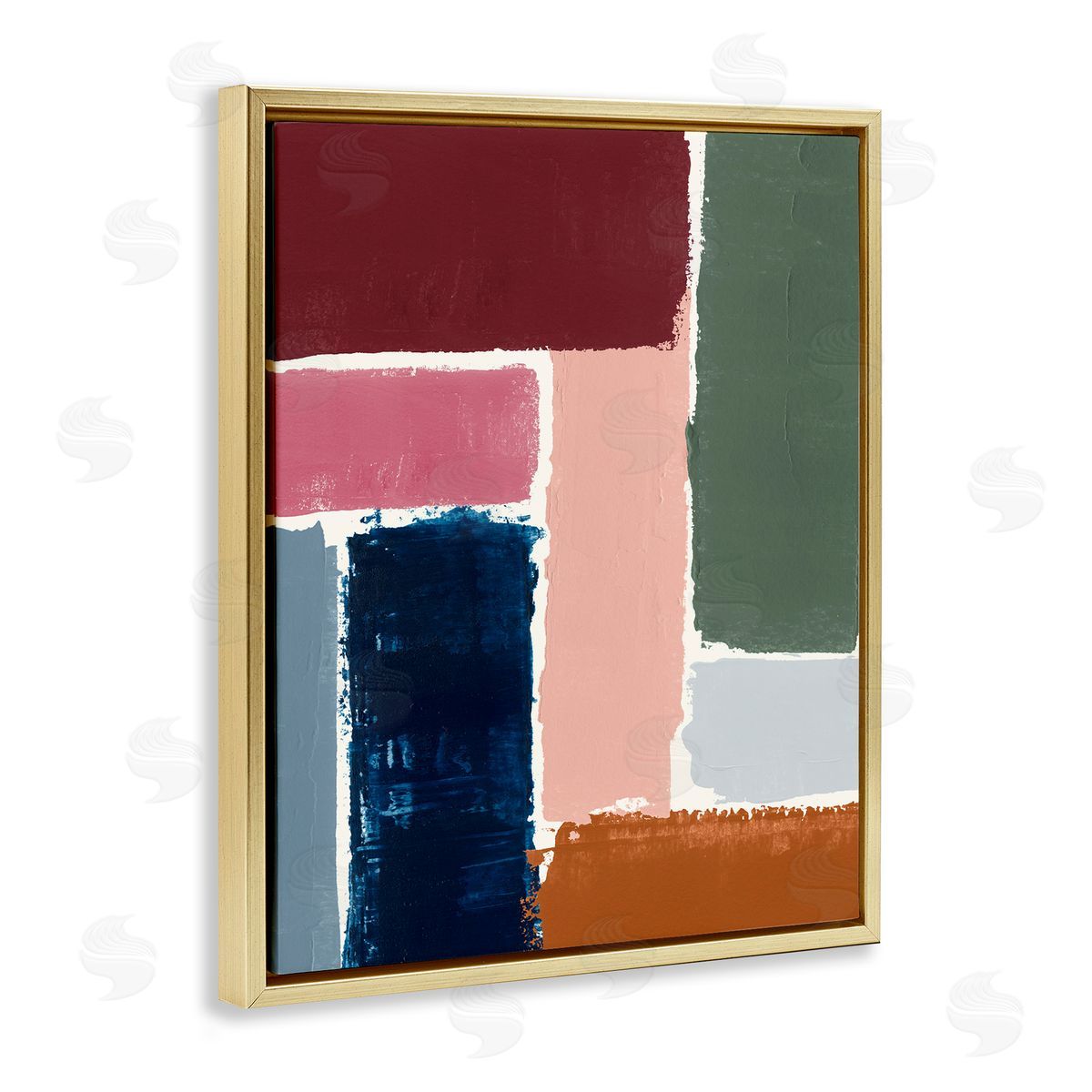 Rectangular Shapes Pattern Gold Floating Frame Canvas Wall Art, Home Decor by Victoria Barnes