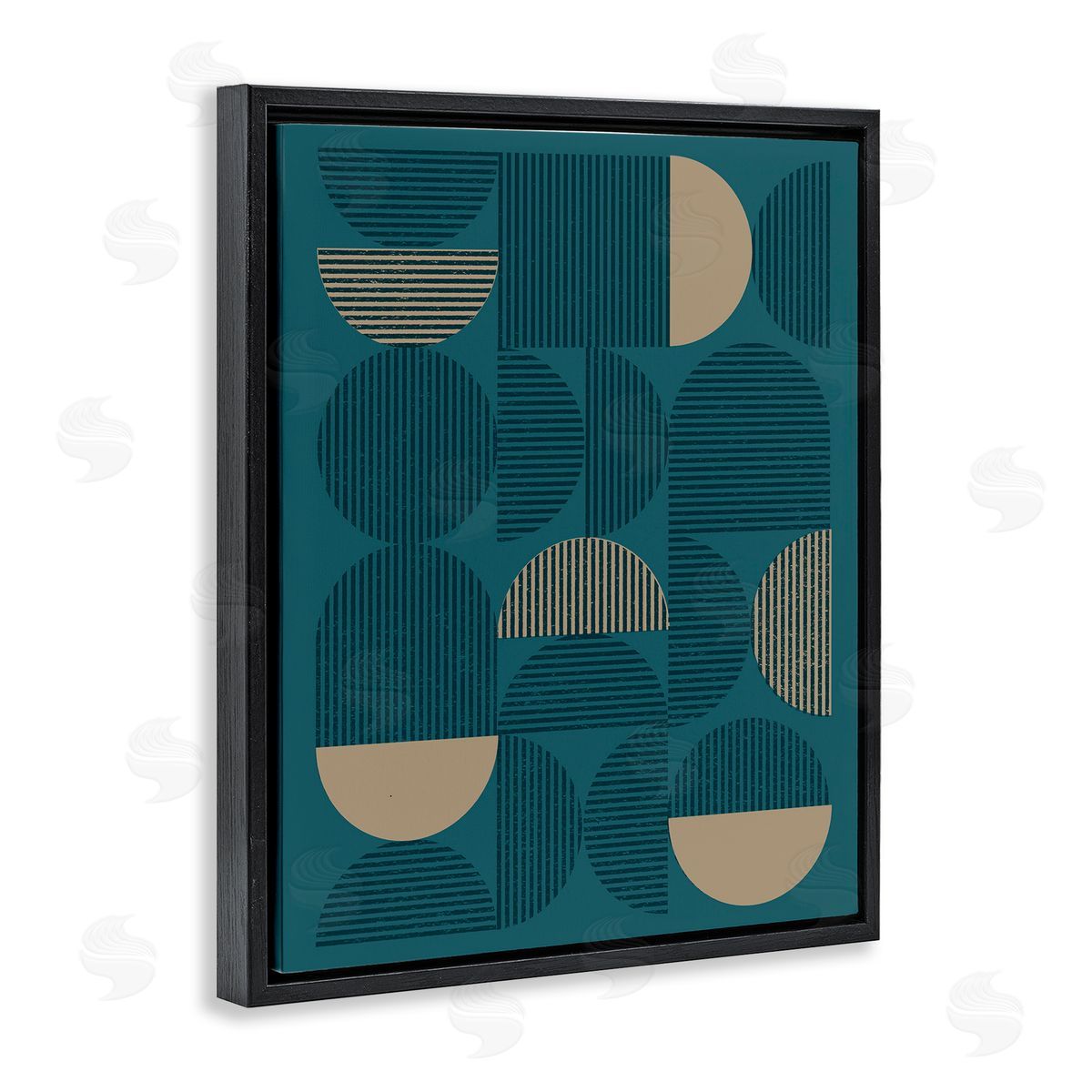 Blue Modern Arch Shapes Black Floating Frame Canvas Wall Art, Home Decor by Vision Studio