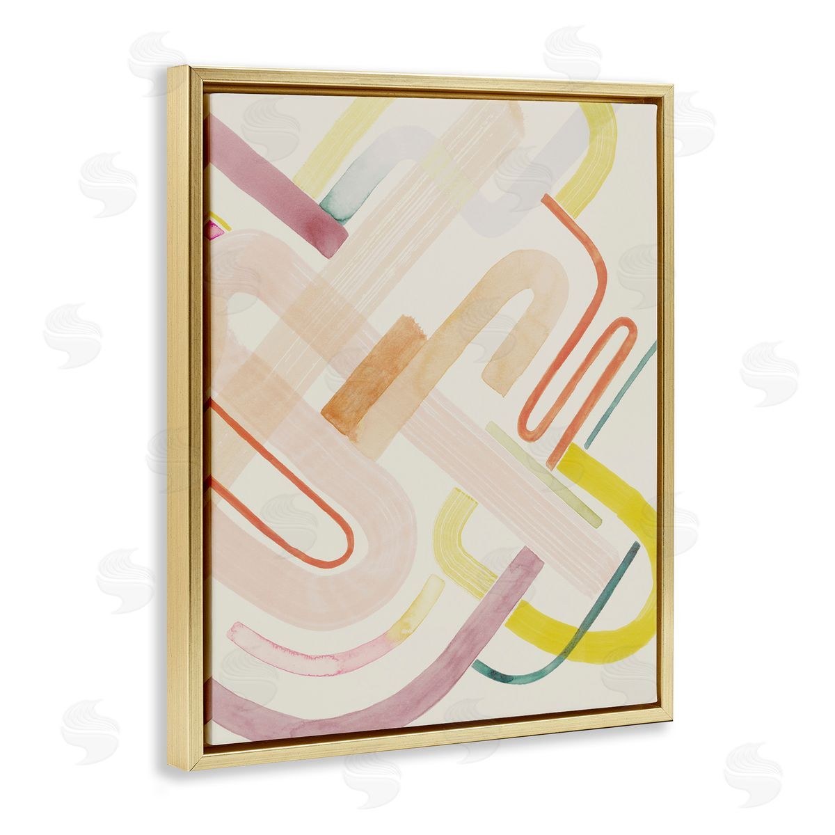 Overlapping Curved Shapes Gold Floating Frame Canvas Wall Art, Home Decor by Grace Popp