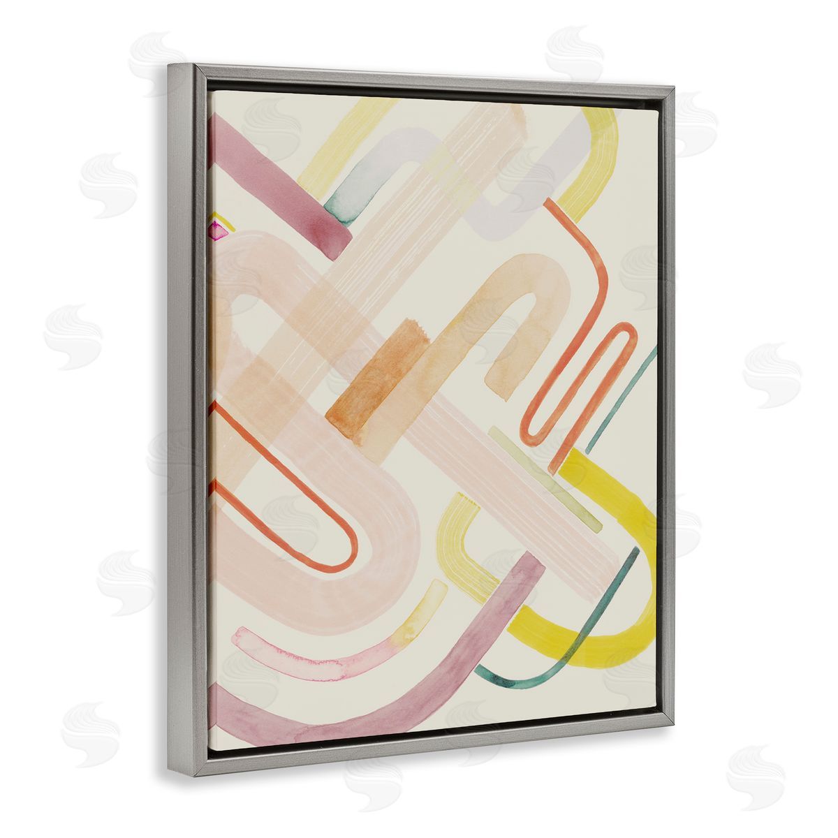 Overlapping Curved Shapes Grey Floating Frame Canvas Wall Art, Home Decor by Grace Popp