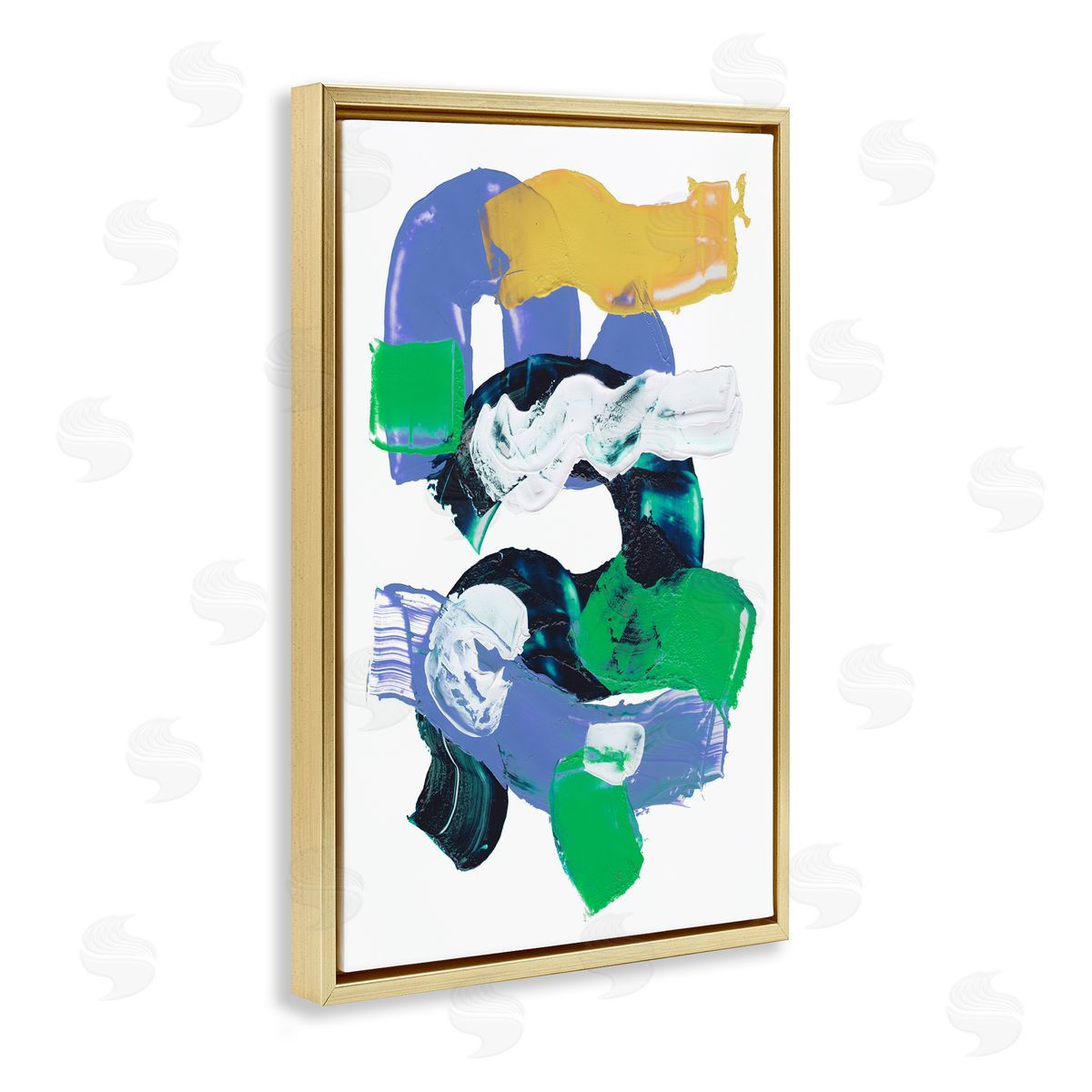 Curved Paint Strokes Gold Floating Frame Canvas Wall Art, Home Decor by Melissa Wang