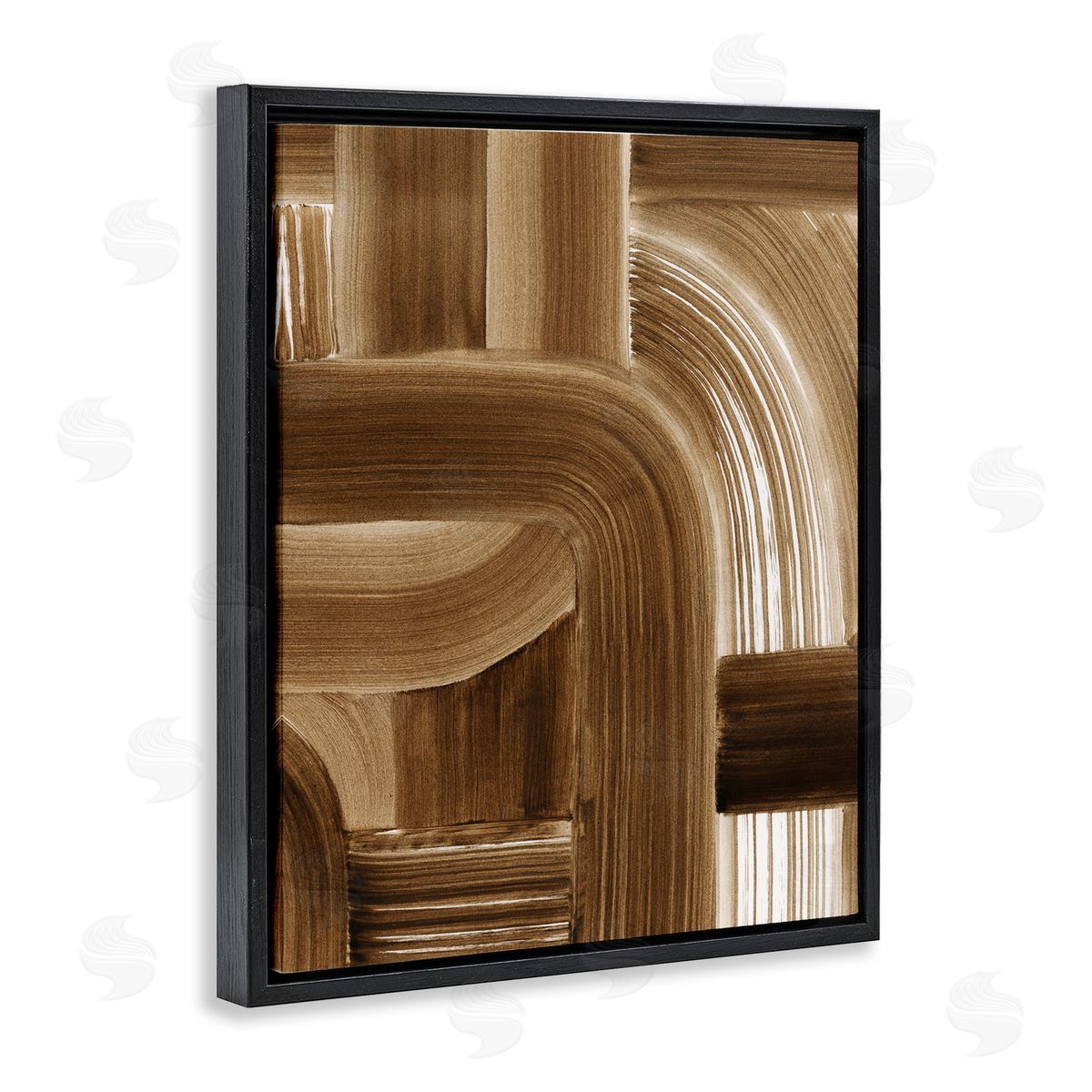 Brown Curved Paint Strokes Black Floating Frame Canvas Wall Art, Home Decor by Grace Popp
