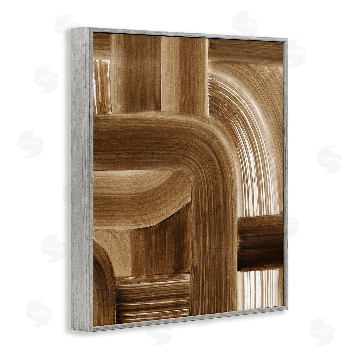 Brown Curved Paint Strokes Grey Frame Print Wall Art, Home Decor by Grace Popp