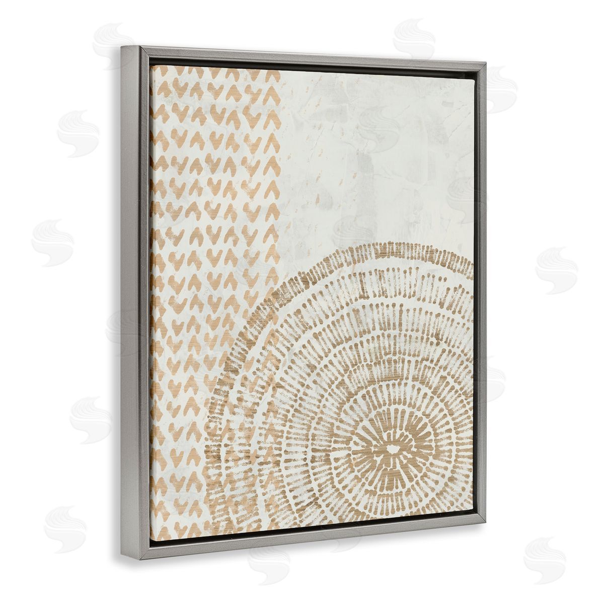 Boho Fractal Patterns Grey Floating Frame Canvas Wall Art, Home Decor by June Erica Vess