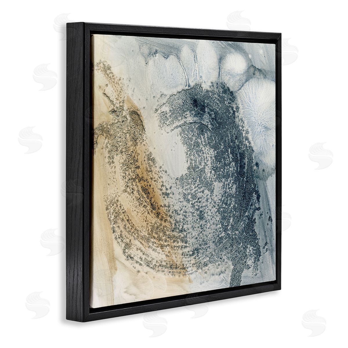Grey and Beige Paint Stroke Black Floating Frame Canvas Wall Art, Home Decor by Ethan Harper