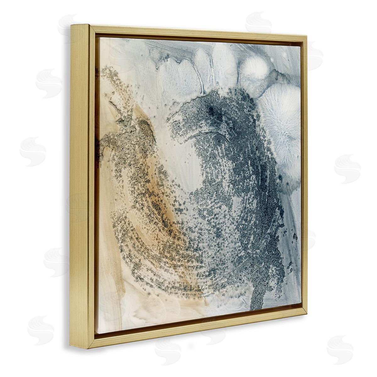 Grey and Beige Paint Stroke Gold Floating Frame Canvas Wall Art, Home Decor by Ethan Harper