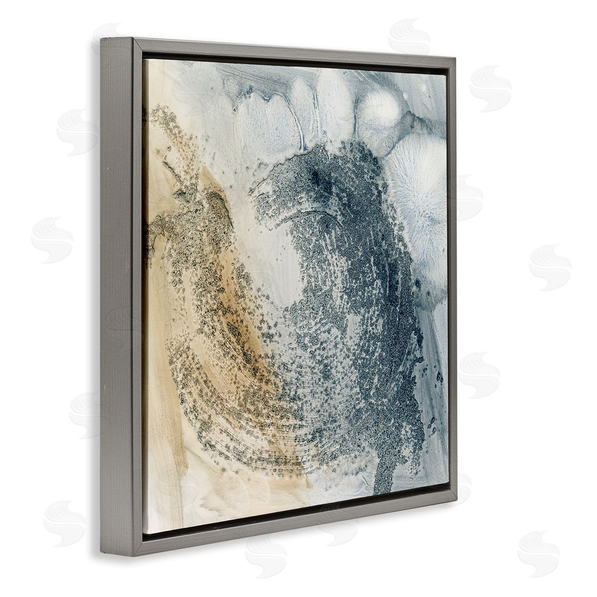 Grey and Beige Paint Stroke Grey Floating Frame Canvas Wall Art, Home Decor by Ethan Harper