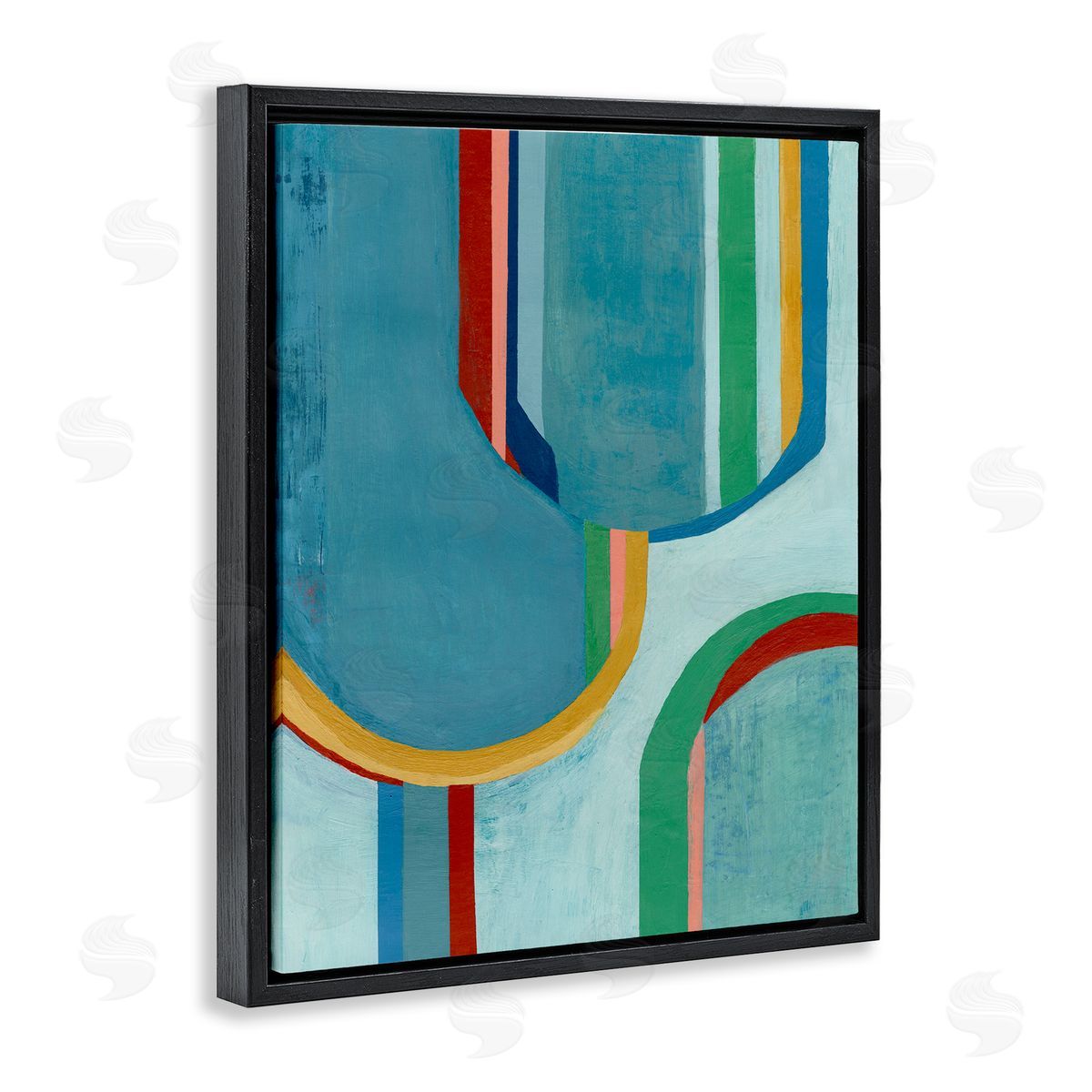 Blue Striped Arches Black Floating Frame Canvas Wall Art, Home Decor by Pippin Schupbach