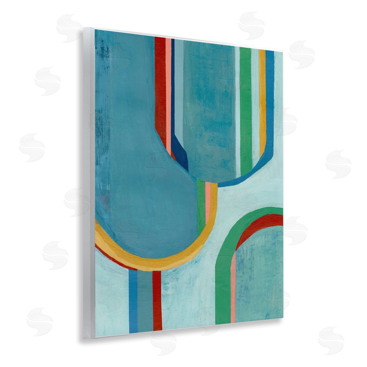 Blue Striped Arches Wood Plaque Wall Art, Home Decor by Pippin Schupbach
