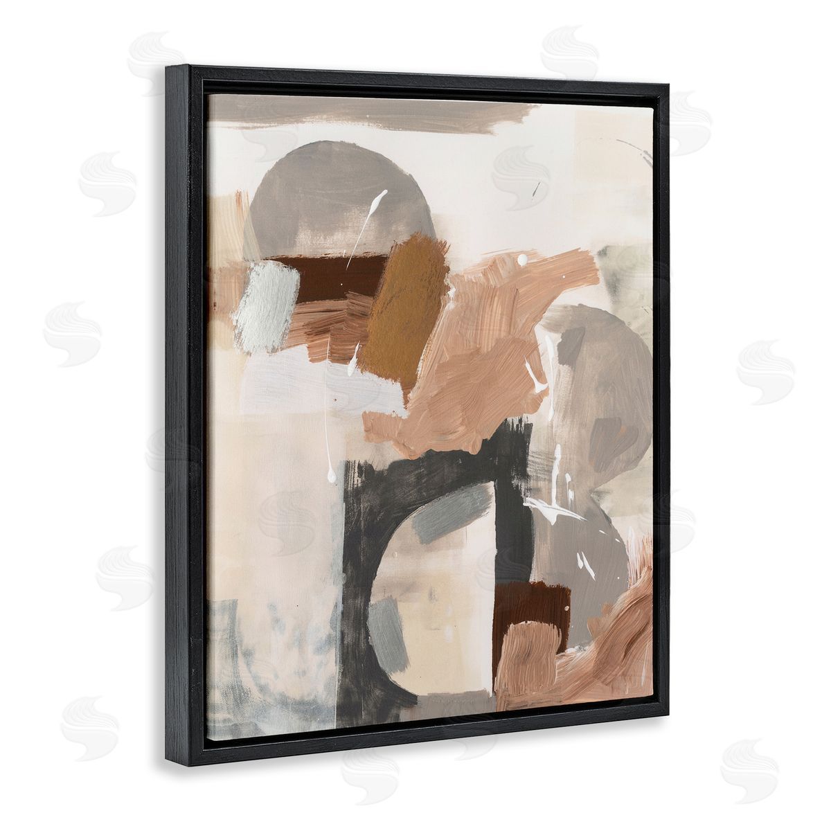 Expressive Desert Abstract Black Floating Frame Canvas Wall Art, Home Decor by Victoria Barnes