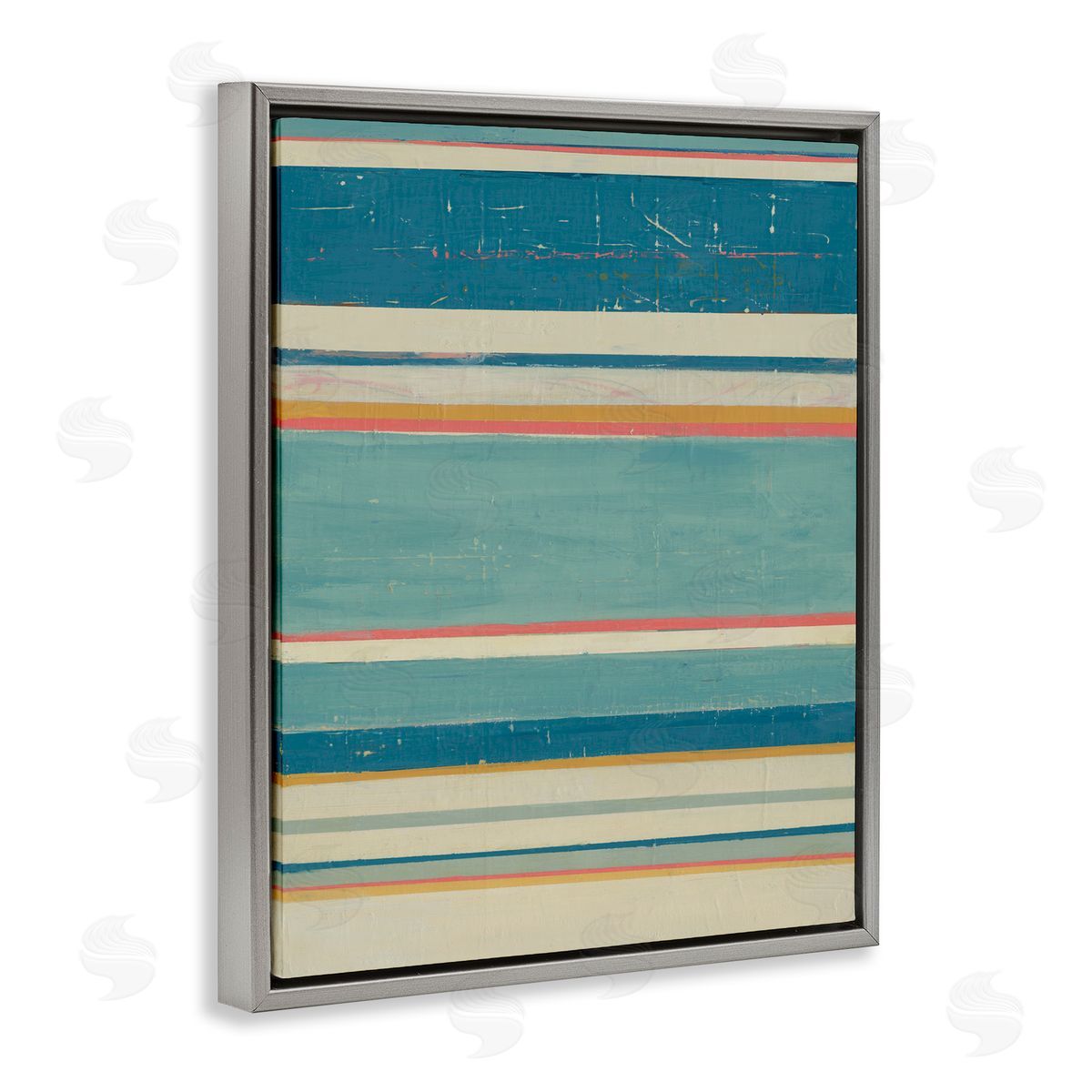 Nautical Linear Pattern Grey Floating Frame Canvas Wall Art, Home Decor by Pippin Schupbach