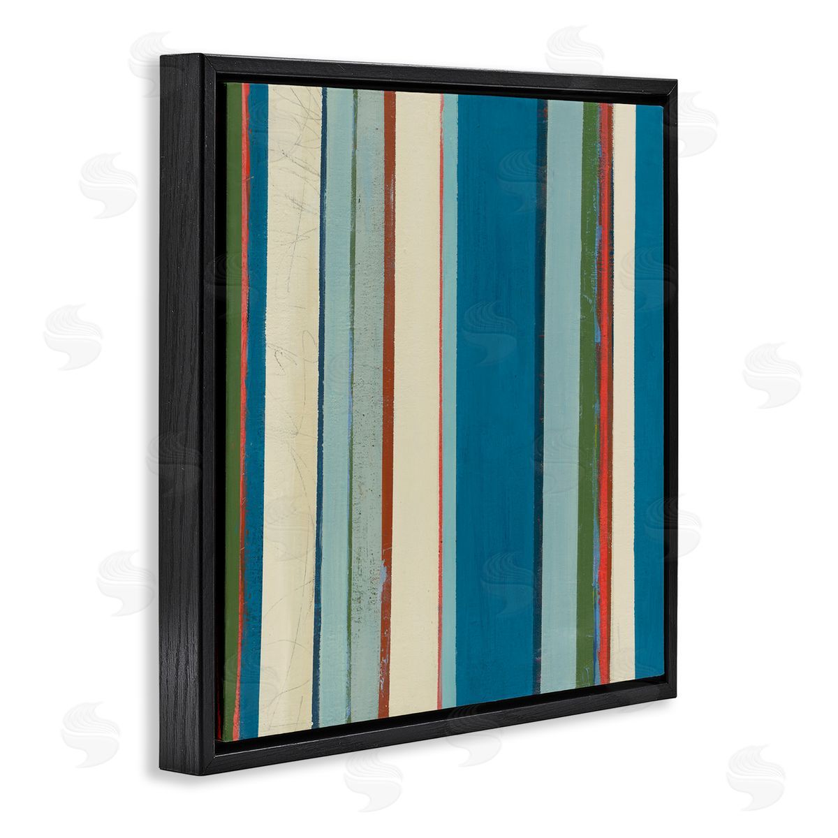 Asymmetrical Blue Stripes Black Floating Frame Canvas Wall Art, Home Decor by Pippin Schupbach