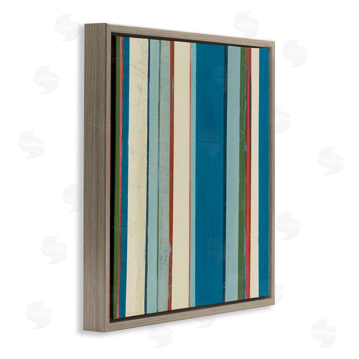 Asymmetrical Blue Stripes Brown Floating Frame Canvas Wall Art, Home Decor by Pippin Schupbach
