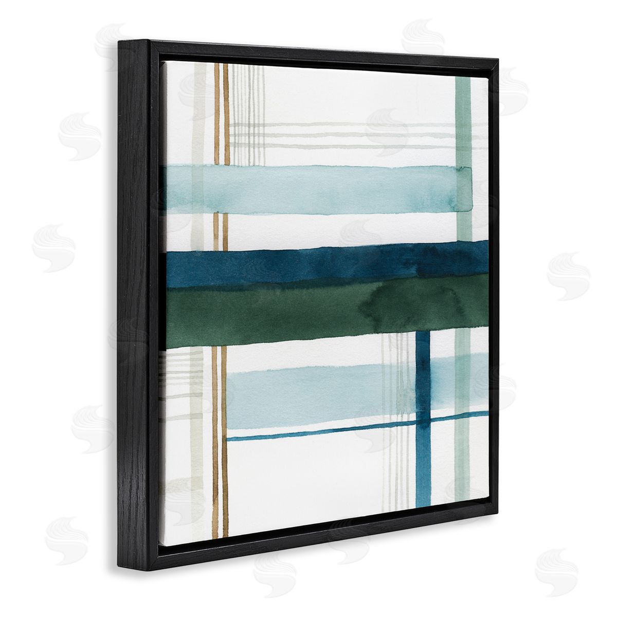 Woven Green Hue Pattern Black Floating Frame Canvas Wall Art, Home Decor by Grace Popp
