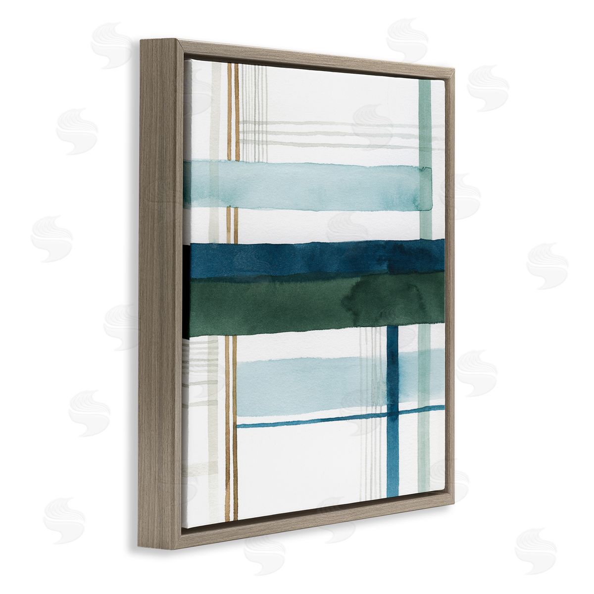 Woven Green Hue Pattern Brown Floating Frame Canvas Wall Art, Home Decor by Grace Popp