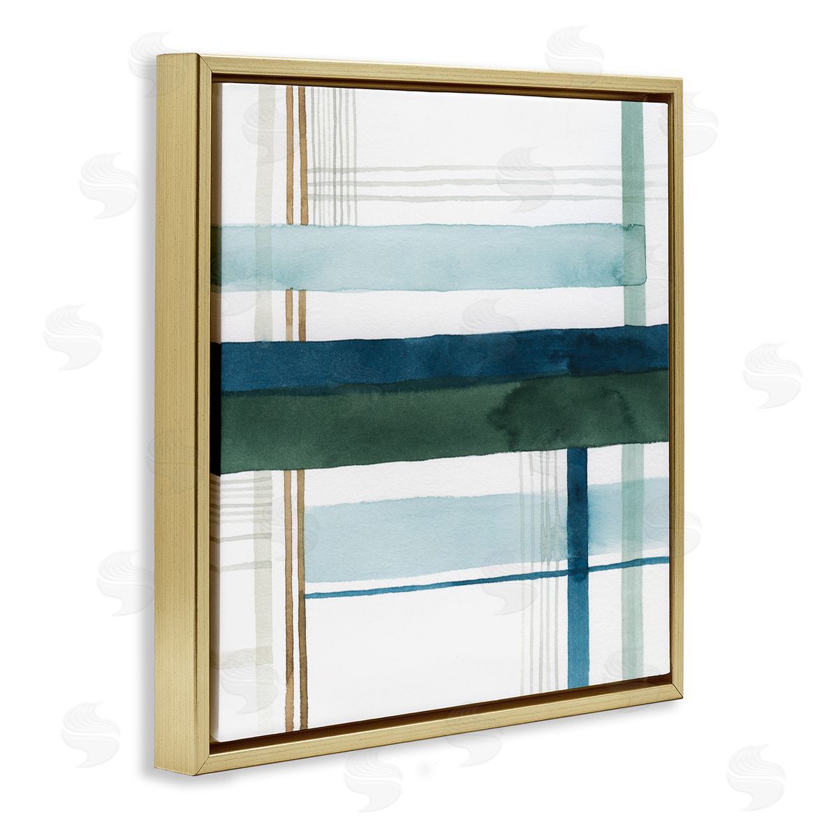 Woven Green Hue Pattern Gold Floating Frame Canvas Wall Art, Home Decor by Grace Popp
