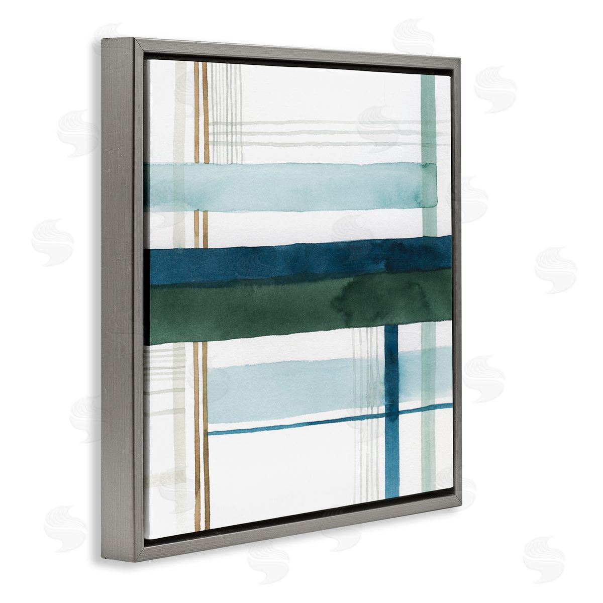 Woven Green Hue Pattern Grey Floating Frame Canvas Wall Art, Home Decor by Grace Popp
