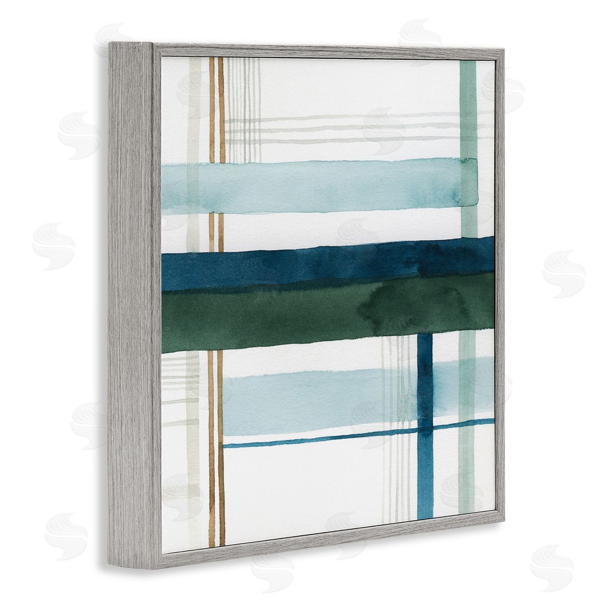 Woven Green Hue Pattern Grey Frame Print Wall Art, Home Decor by Grace Popp
