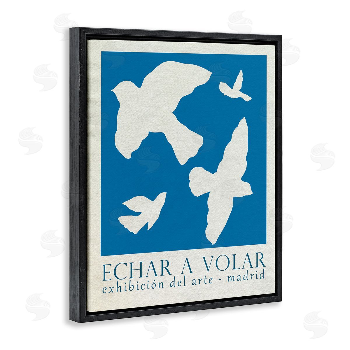 Classic Exhibition Blue Birds Black Floating Frame Canvas Wall Art, Home Decor by June Erica Vess