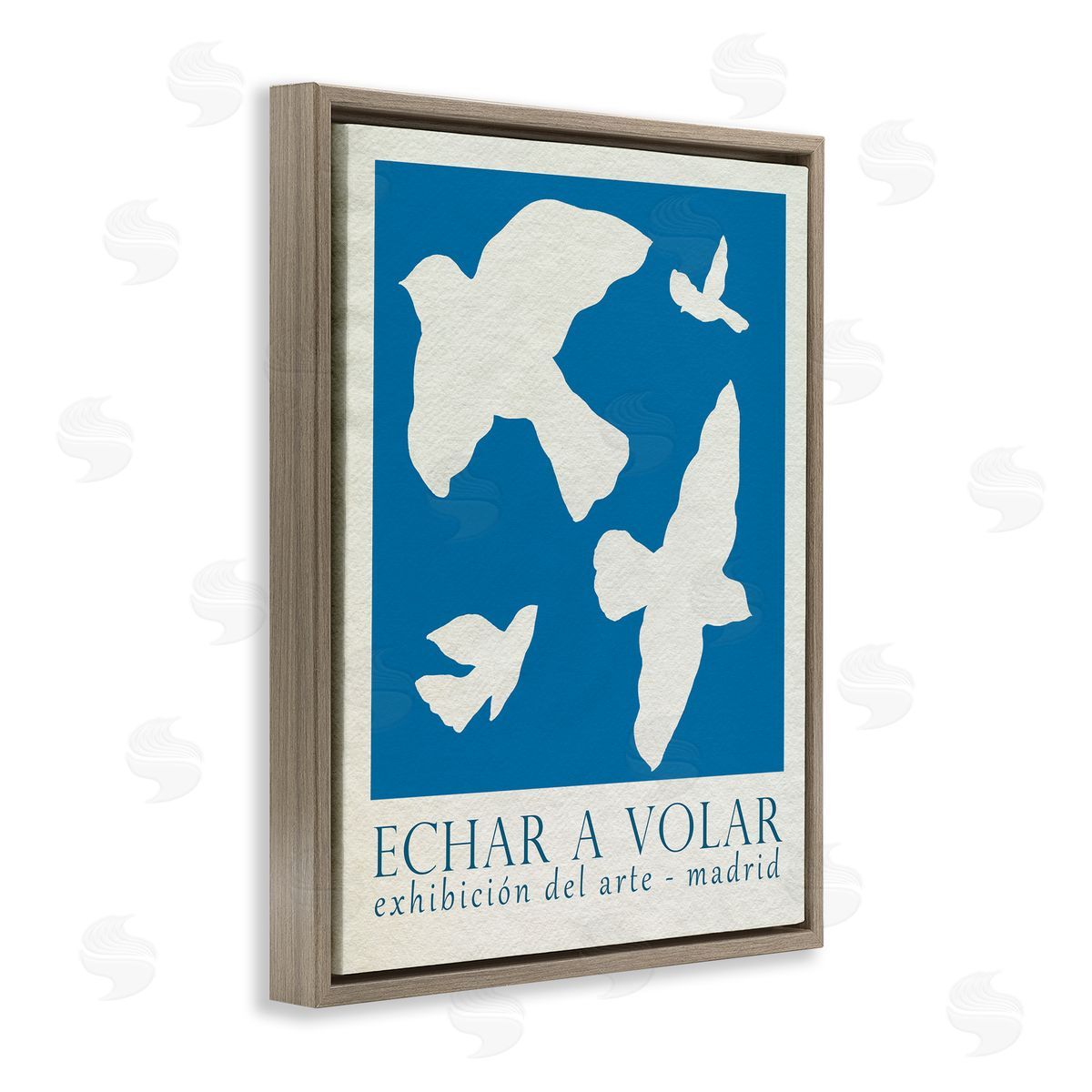 Classic Exhibition Blue Birds Brown Floating Frame Canvas Wall Art, Home Decor by June Erica Vess