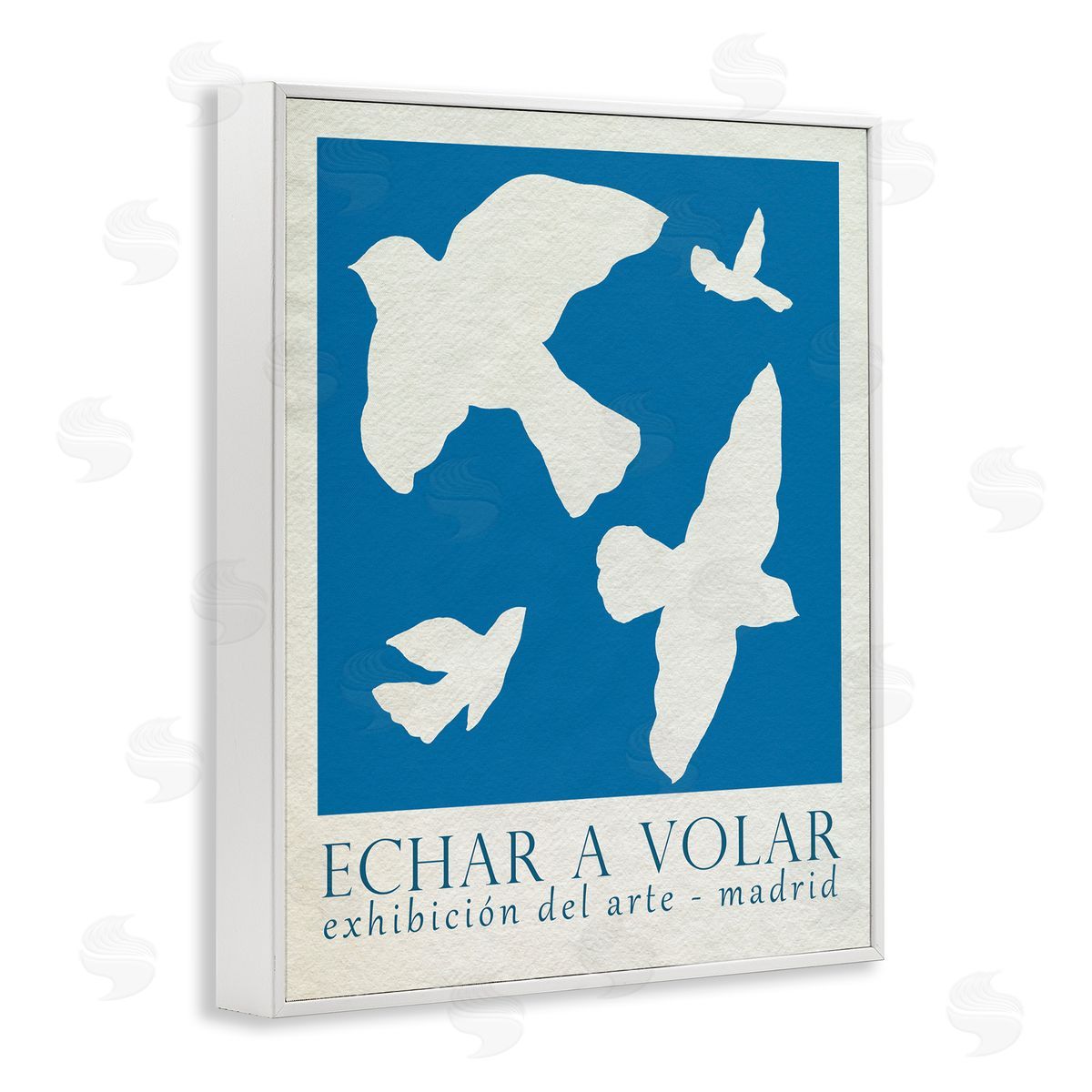 Classic Exhibition Blue Birds White Frame Print Wall Art, Home Decor by June Erica Vess