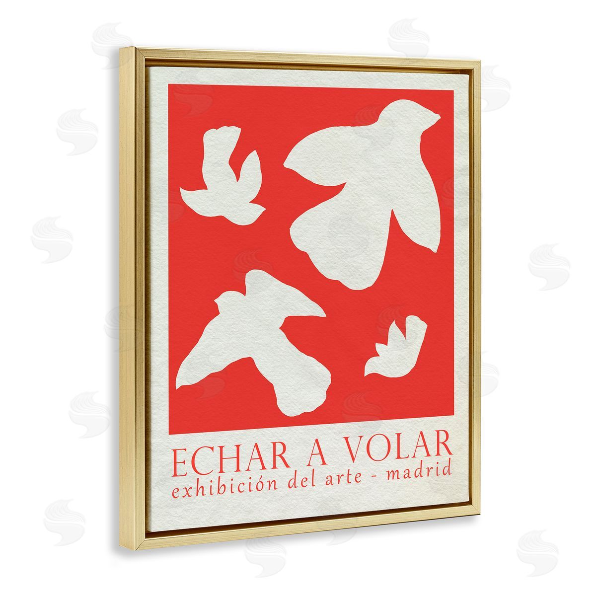 Classic Exhibition Red Birds Gold Floating Frame Canvas Wall Art, Home Decor by June Erica Vess