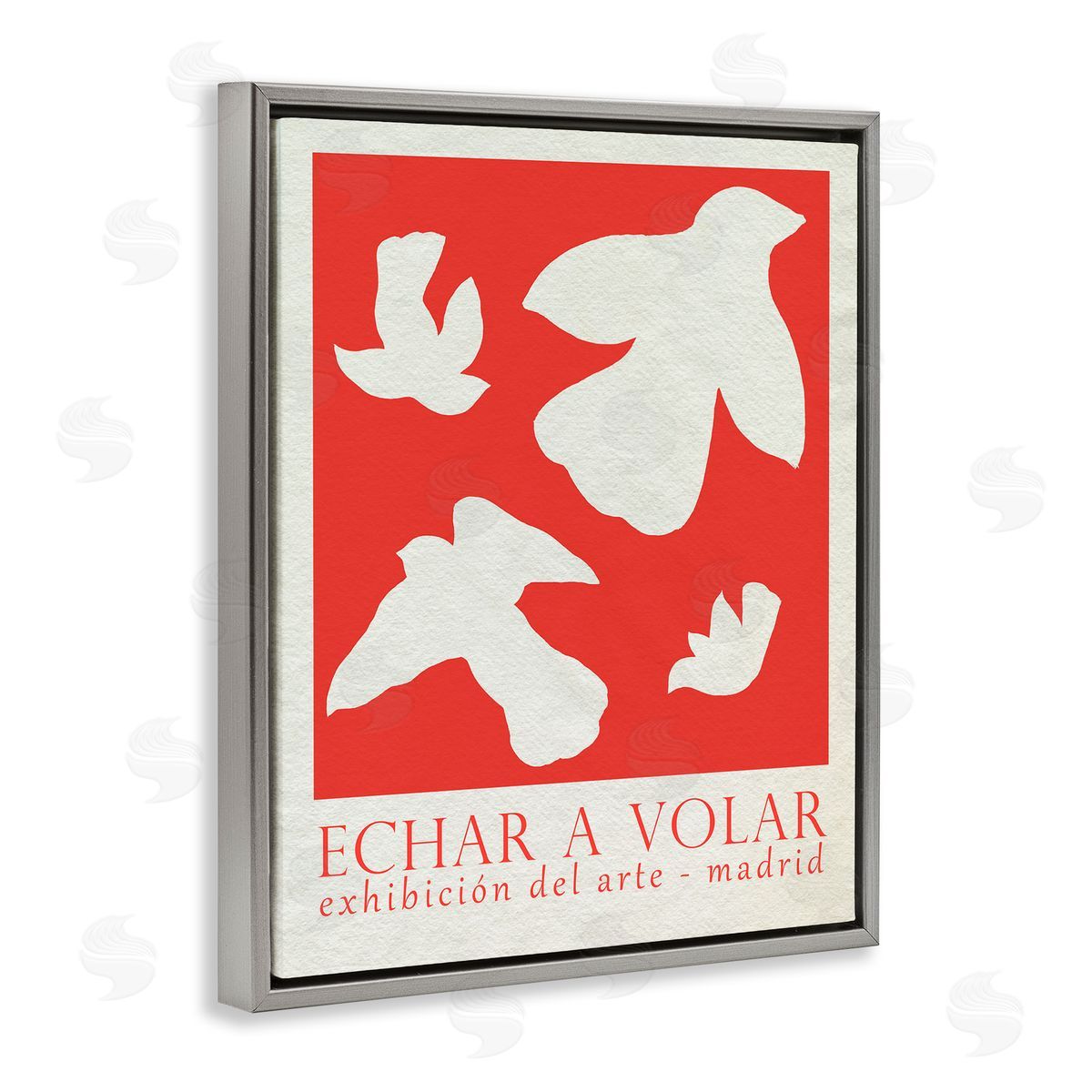 Classic Exhibition Red Birds Grey Floating Frame Canvas Wall Art, Home Decor by June Erica Vess
