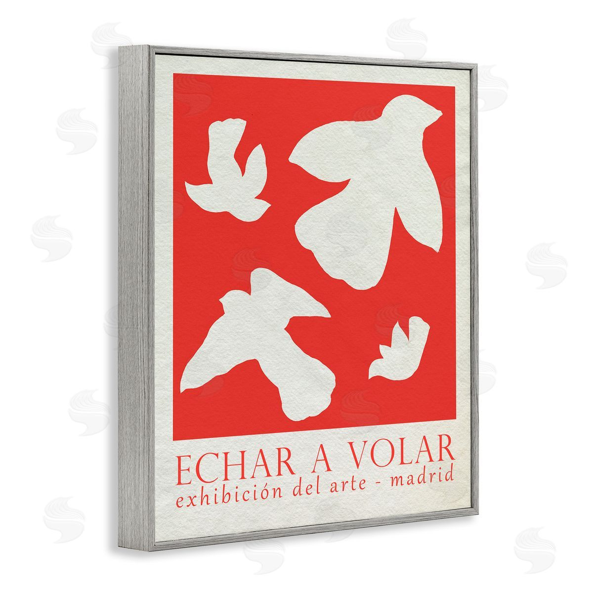 Classic Exhibition Red Birds Grey Frame Print Wall Art, Home Decor by June Erica Vess