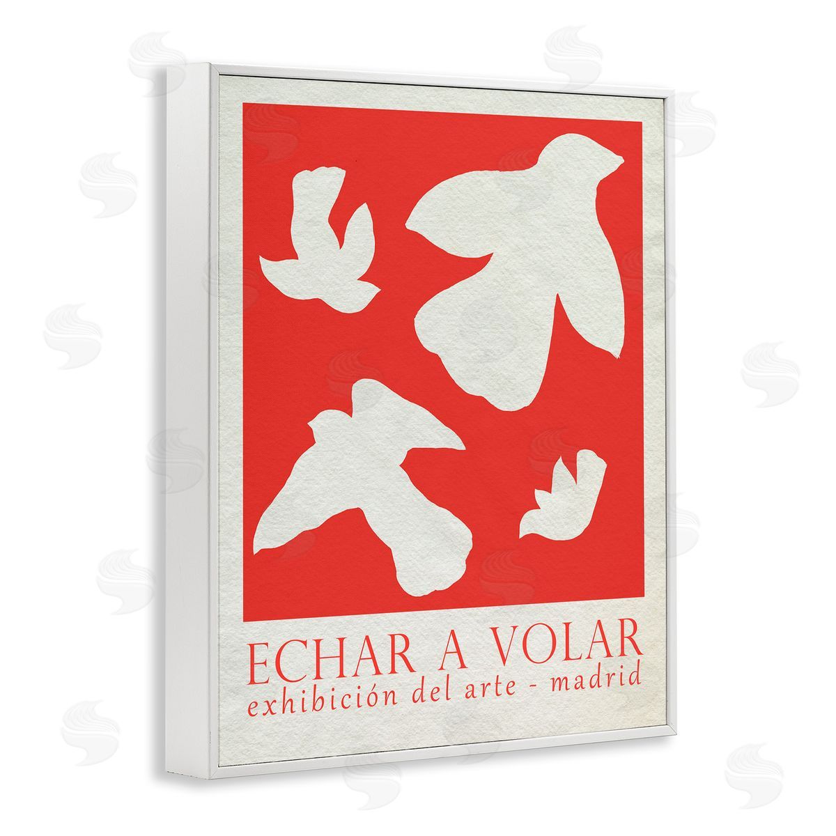 Classic Exhibition Red Birds White Frame Print Wall Art, Home Decor by June Erica Vess