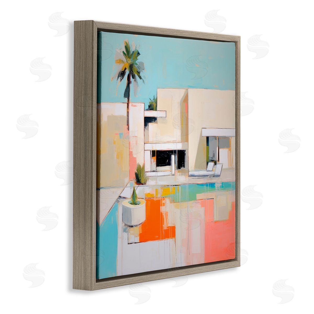 Modern Tropical Villa Brown Floating Frame Canvas Wall Art, Home Decor by Irena Orlov