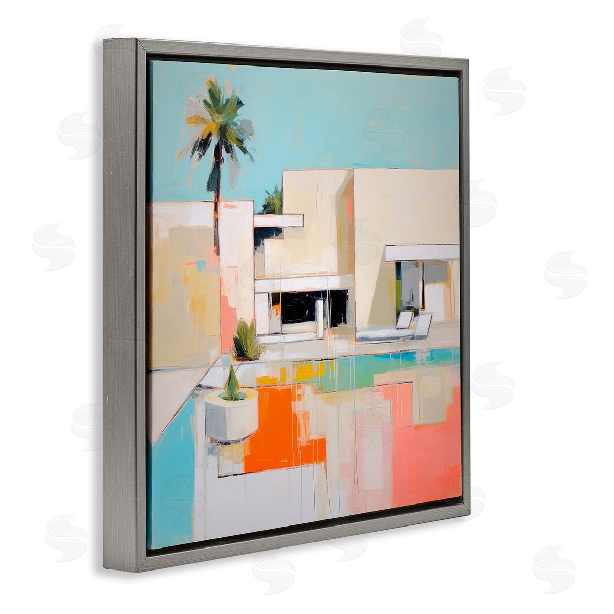 Modern Tropical Villa Grey Floating Frame Canvas Wall Art, Home Decor by Irena Orlov