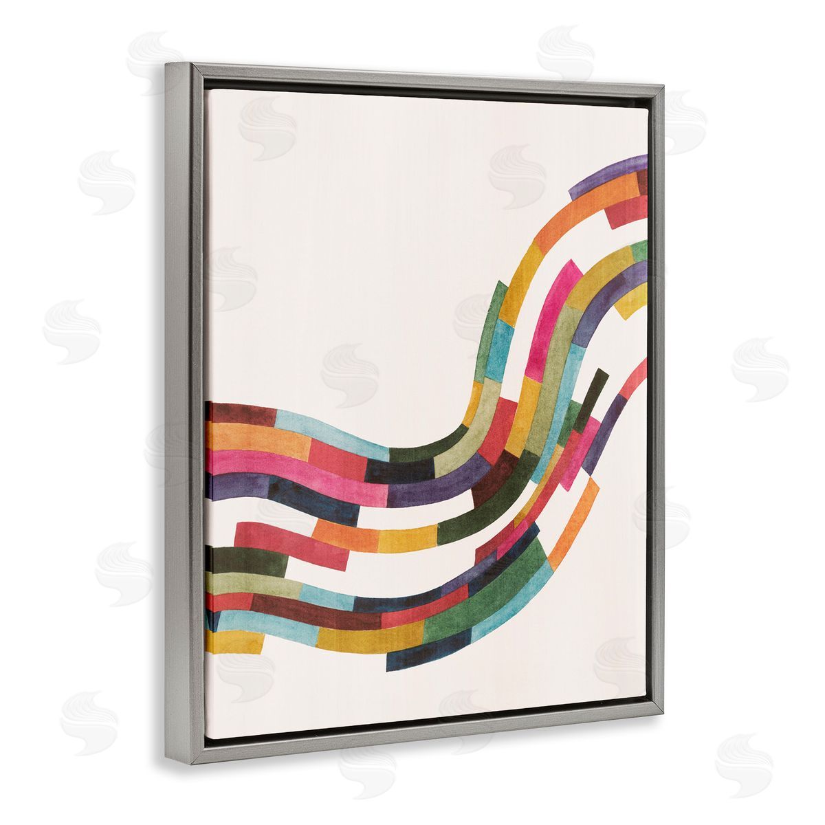 Curved Geometric Wave Grey Floating Frame Canvas Wall Art, Home Decor by Grace Popp