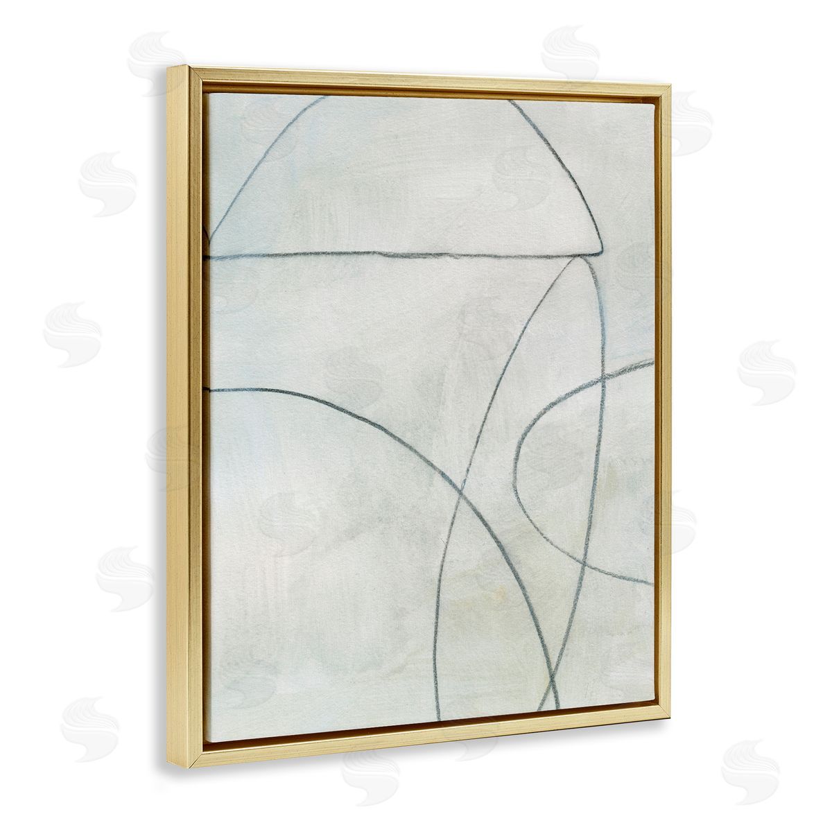 Shapes Sketch on Grey Gold Floating Frame Canvas Wall Art, Home Decor by Victoria Barnes