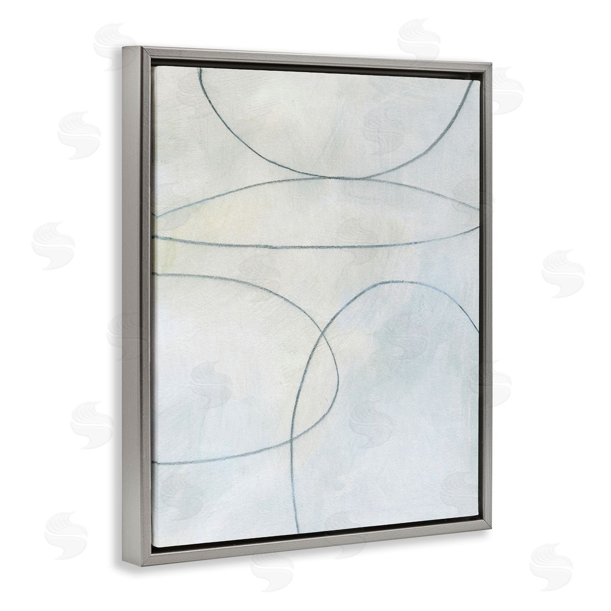 Oblong Shapes Doodle Grey Floating Frame Canvas Wall Art, Home Decor by Victoria Barnes