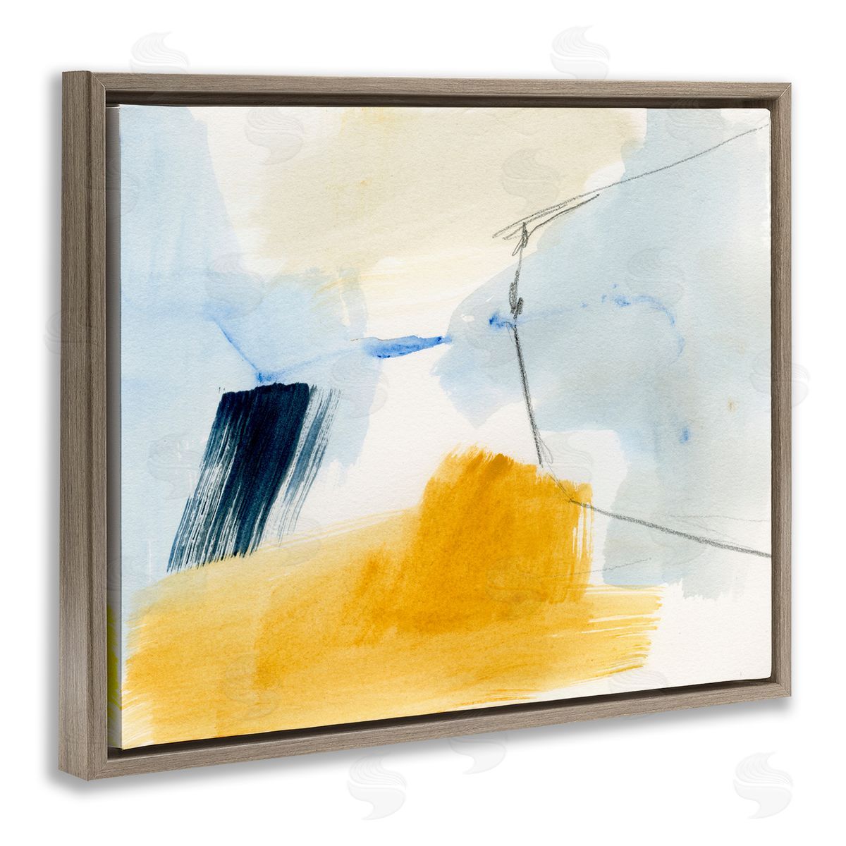 Abstract Paint Yellow Accent Brown Floating Frame Canvas Wall Art, Home Decor by Victoria Barnes