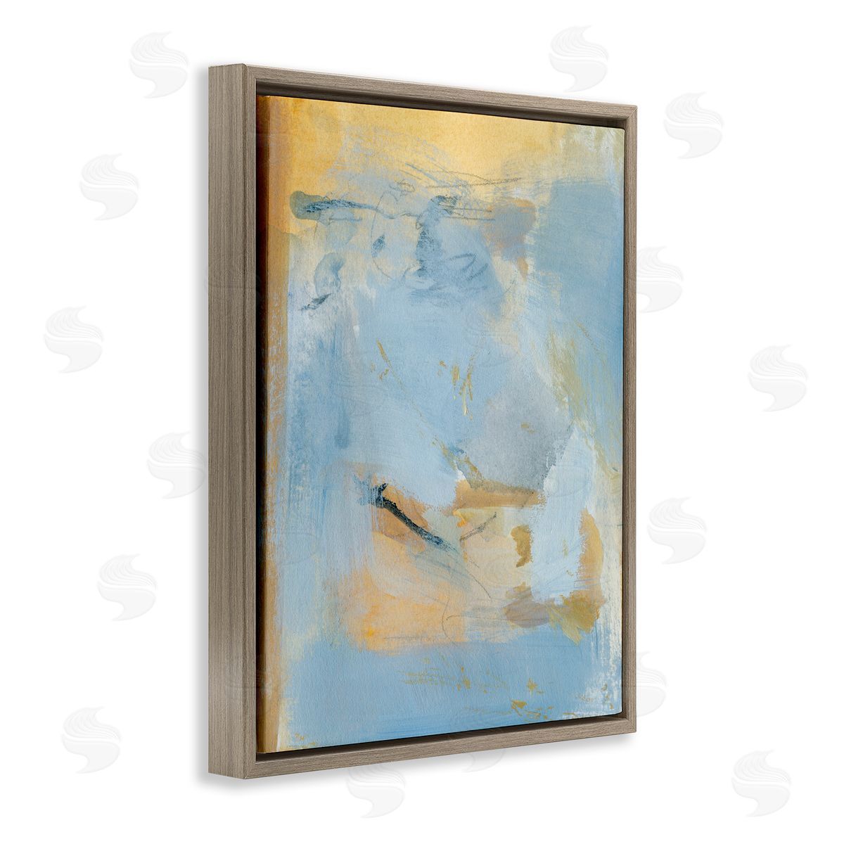 Blue and Gold Organic Abstract Brown Floating Frame Canvas Wall Art, Home Decor by Victoria Barnes