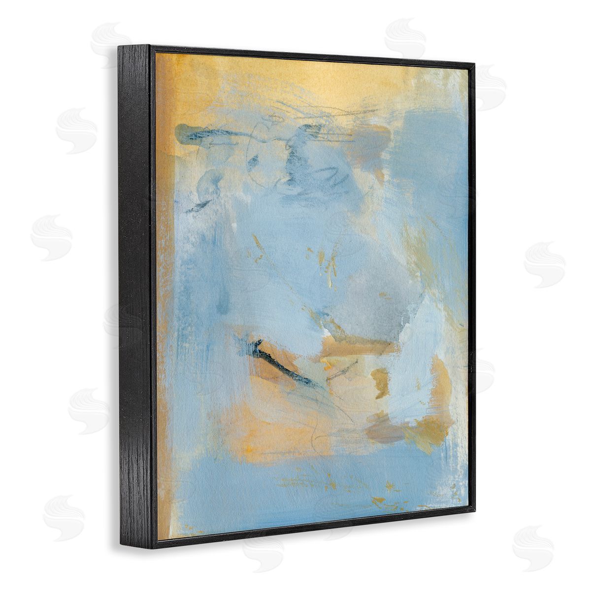 Blue and Gold Organic Abstract Black Frame Print Wall Art, Home Decor by Victoria Barnes
