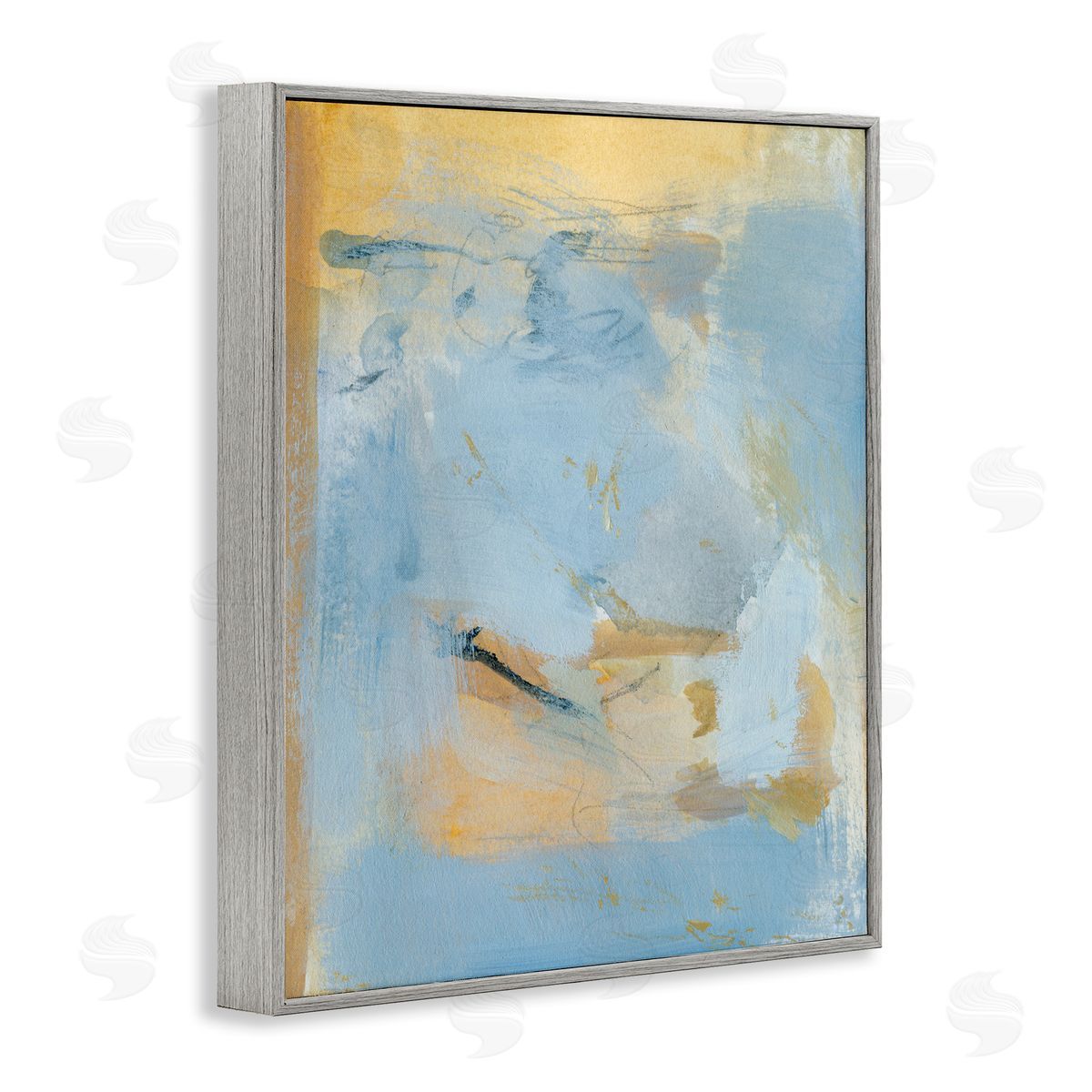 Blue and Gold Organic Abstract Grey Frame Print Wall Art, Home Decor by Victoria Barnes