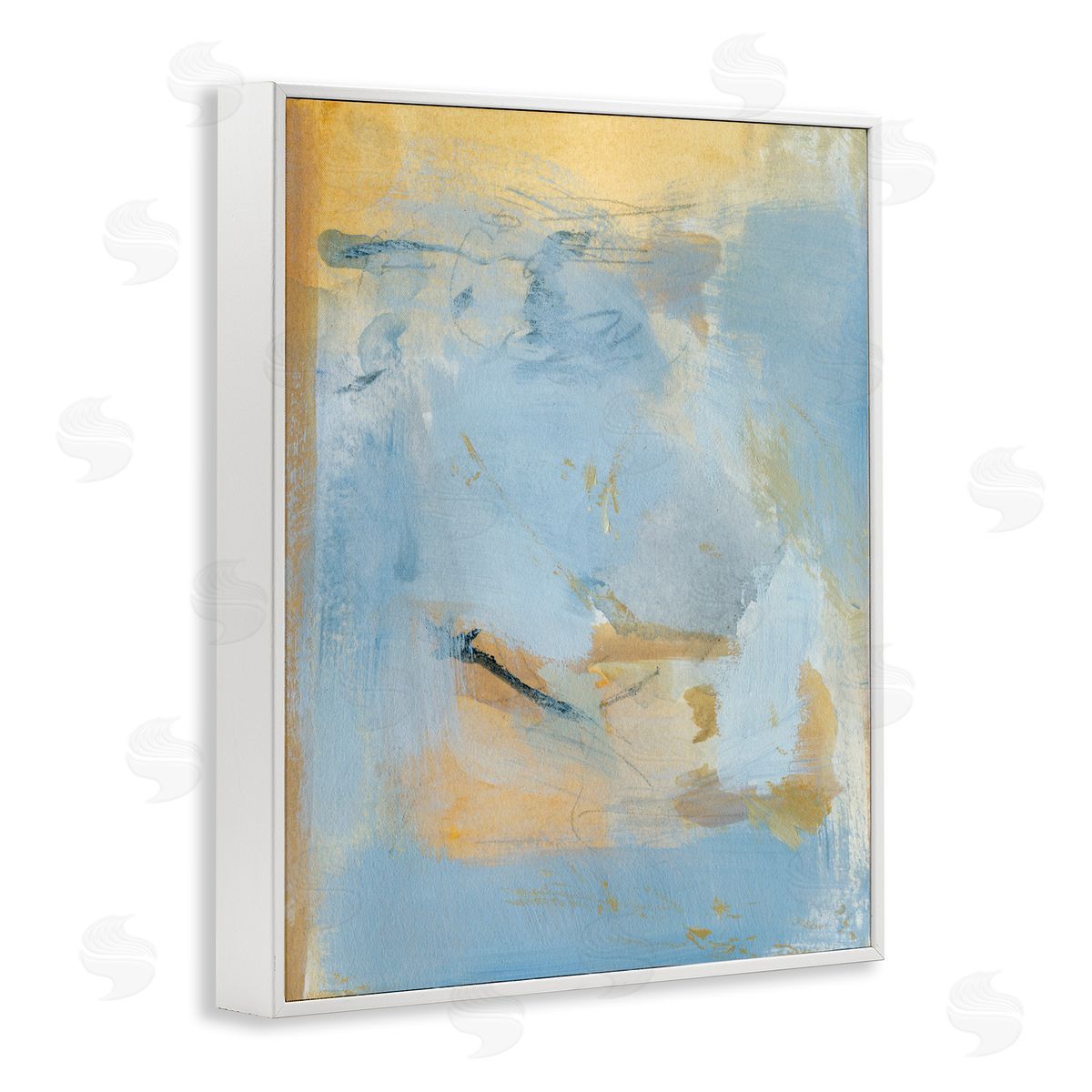 Blue and Gold Organic Abstract White Frame Print Wall Art, Home Decor by Victoria Barnes