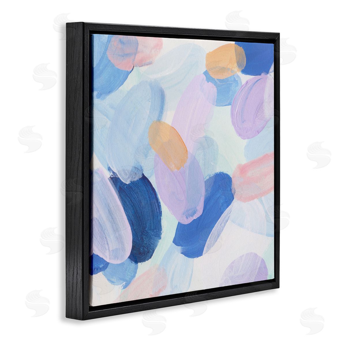 Oblong Shapes Pattern Black Floating Frame Canvas Wall Art, Home Decor by Melissa Wang