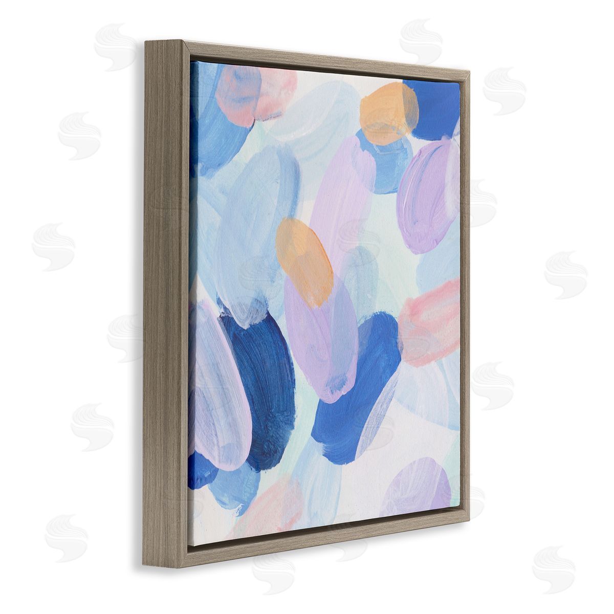 Oblong Shapes Pattern Brown Floating Frame Canvas Wall Art, Home Decor by Melissa Wang