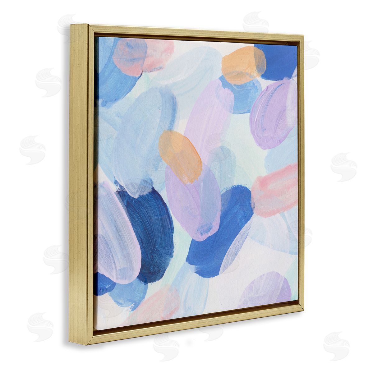 Oblong Shapes Pattern Gold Floating Frame Canvas Wall Art, Home Decor by Melissa Wang