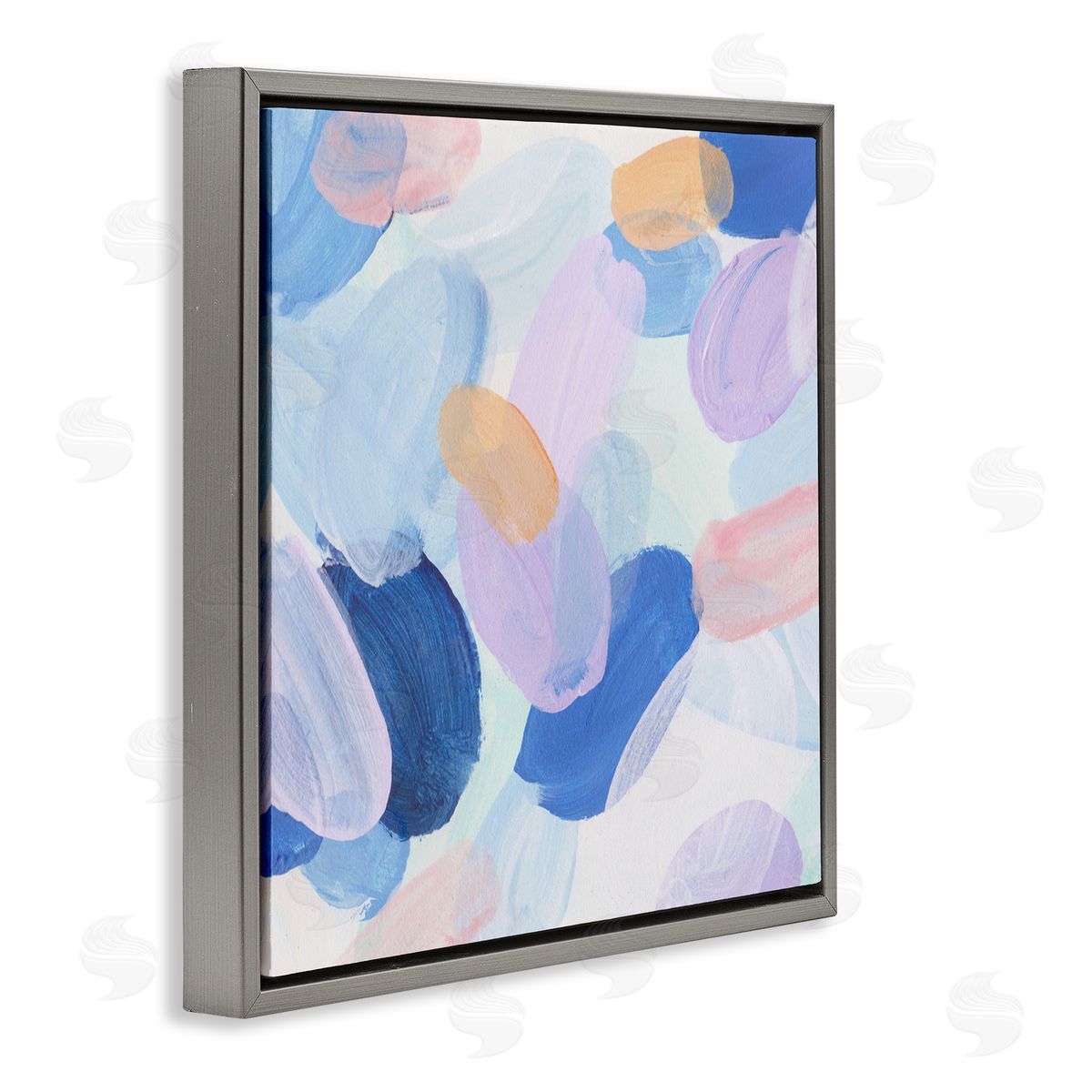 Oblong Shapes Pattern Grey Floating Frame Canvas Wall Art, Home Decor by Melissa Wang