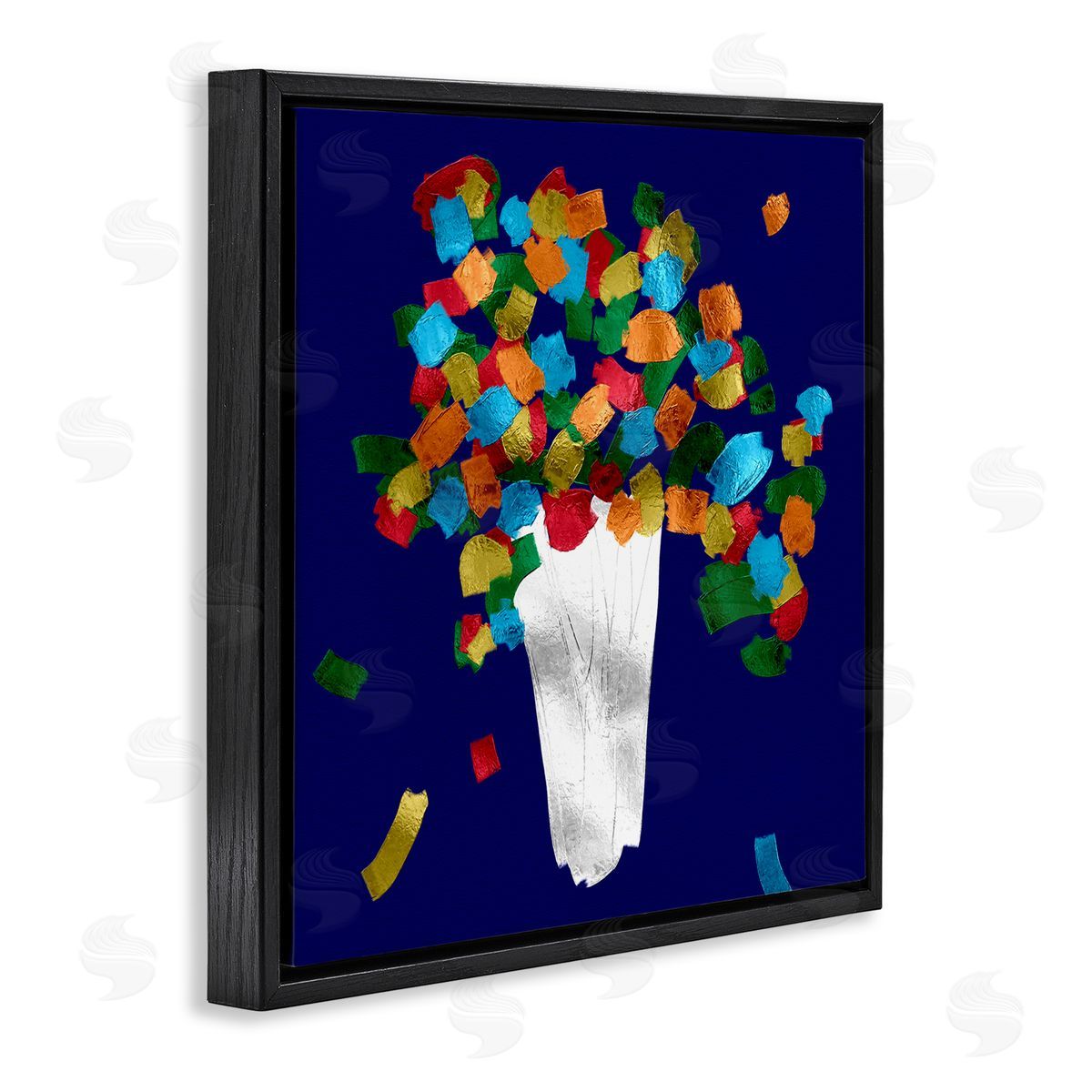 Abstract Flower Vase Black Floating Frame Canvas Wall Art, Home Decor by Bellasai Art