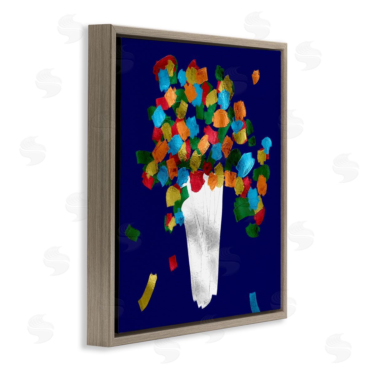 Abstract Flower Vase Brown Floating Frame Canvas Wall Art, Home Decor by Bellasai Art