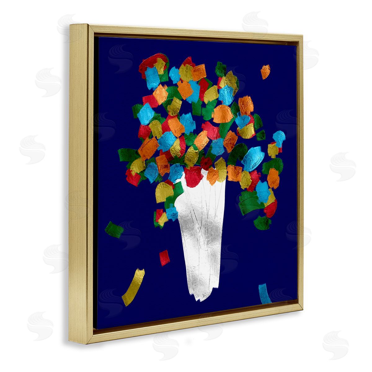 Abstract Flower Vase Gold Floating Frame Canvas Wall Art, Home Decor by Bellasai Art