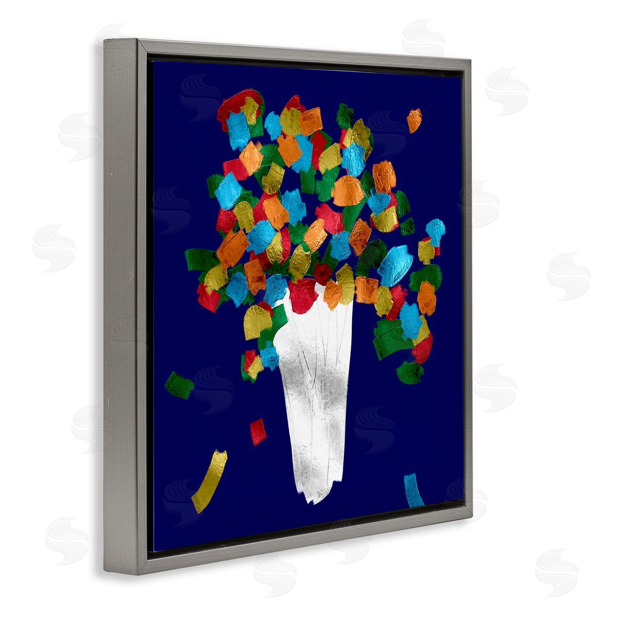 Abstract Flower Vase Grey Floating Frame Canvas Wall Art, Home Decor by Bellasai Art