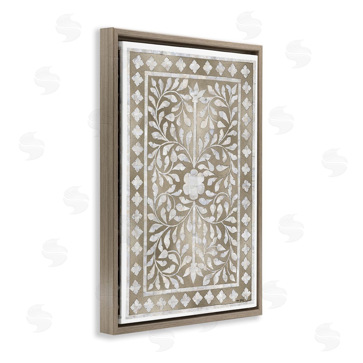 Arabesque Bohemian Pattern Brown Floating Frame Canvas Wall Art, Home Decor by Amber Sterling