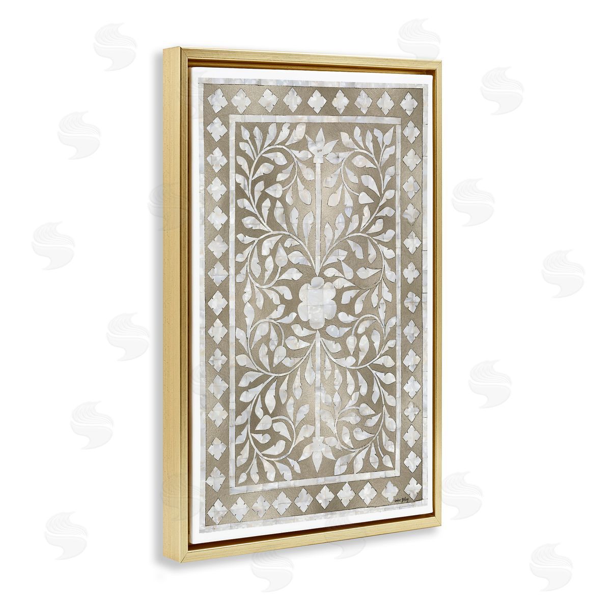 Arabesque Bohemian Pattern Gold Floating Frame Canvas Wall Art, Home Decor by Amber Sterling